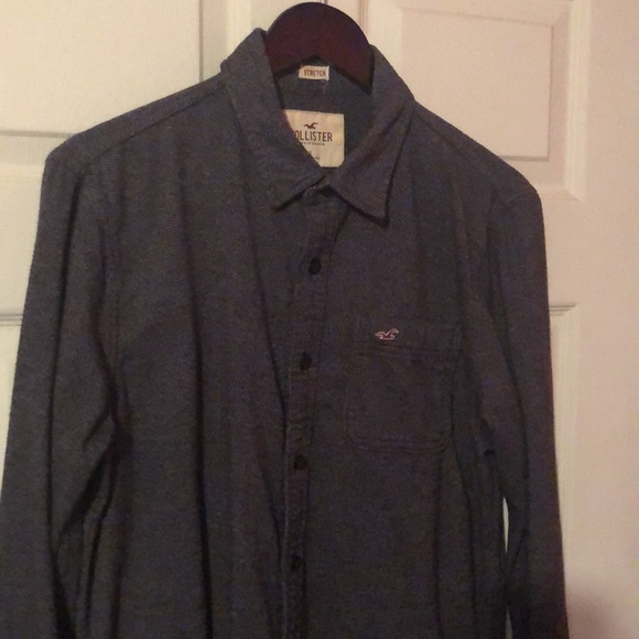 Hollister Gray Textured Patterned Pocket Flannel Mens Large L - Picture 4 of 13